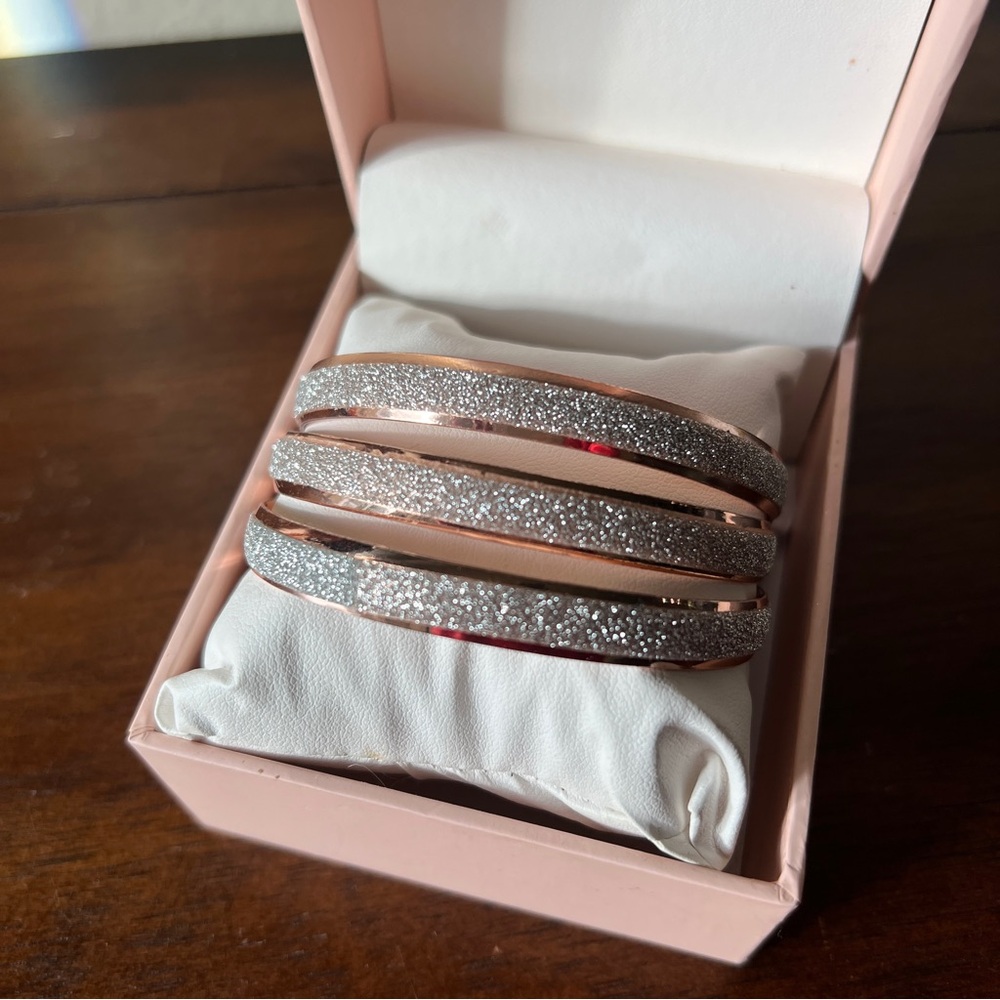 Sparkle and Bling bangle bracelets rose gold silver glitter trio